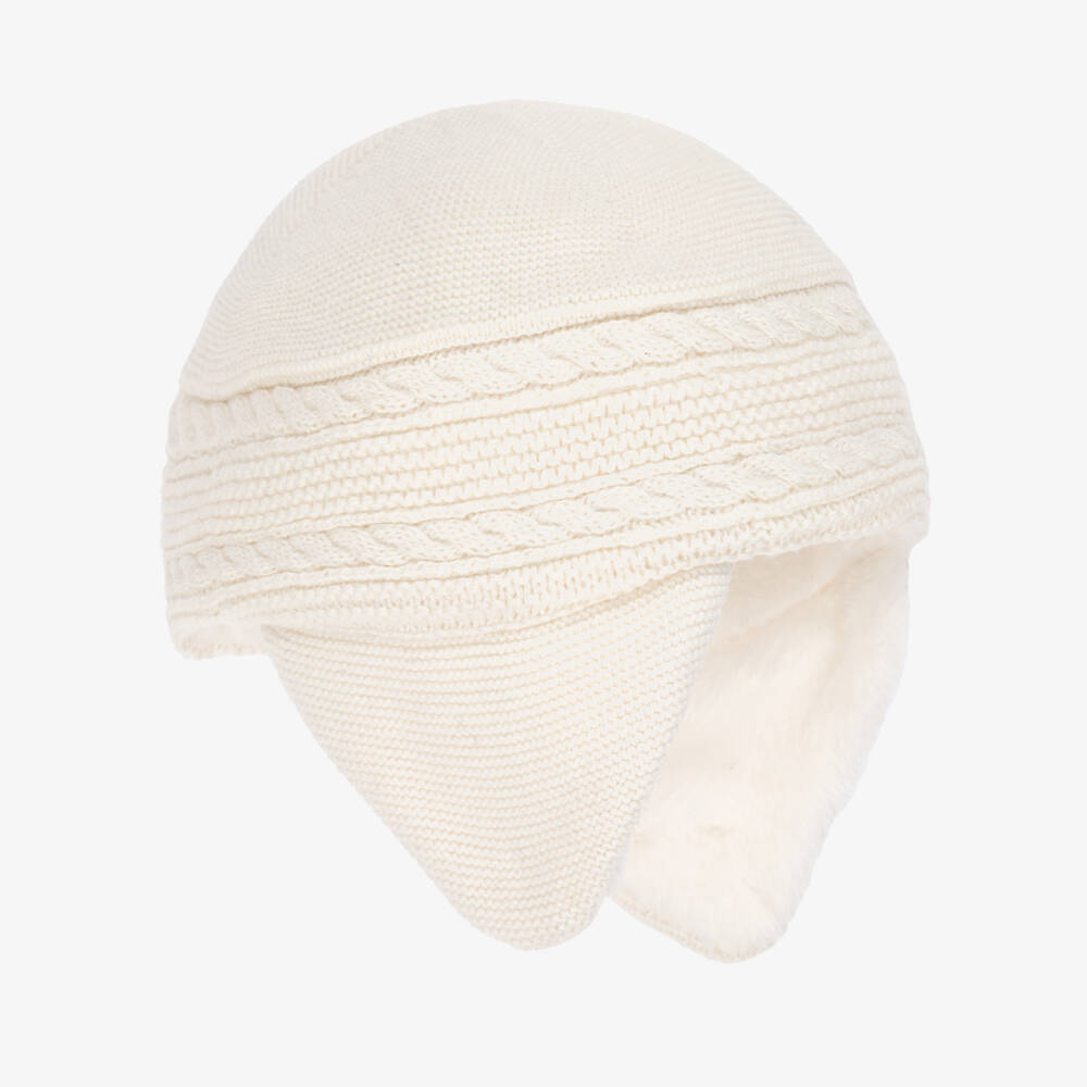 Tartine et Chocolat-Ivory Cotton, Wool & Cashmere Knitted Hat | Childrensalon Outlet