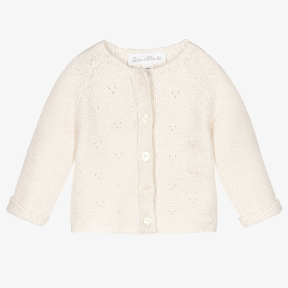 Tartine et Chocolat - Ivory Knitted Baby Cardigan | Childrensalon