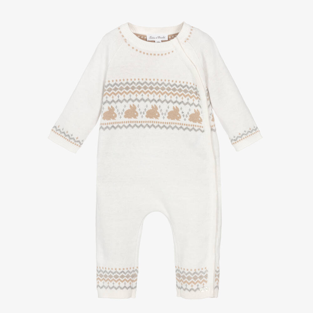 Tartine et Chocolat-Ivory Knitted Cotton & Cashmere Romper | Childrensalon Outlet