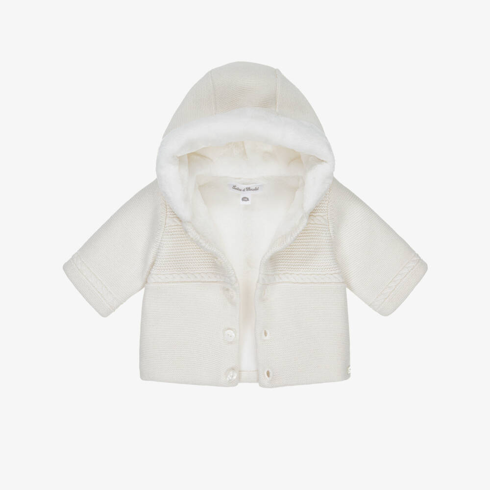 Tartine et Chocolat-Ivory Knitted Cotton Pram Coat | Childrensalon Outlet