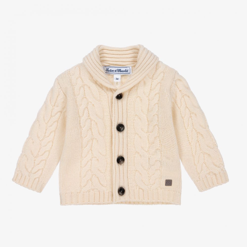 Tartine et Chocolat - Ivory Knitted Wool Cardigan | Childrensalon