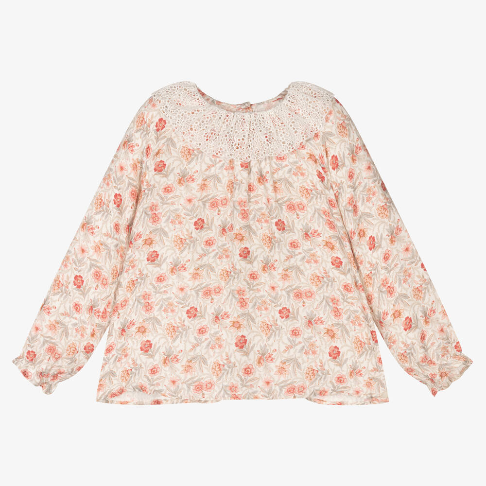 Tartine et Chocolat - Ivory & Pink Viscose Blouse | Childrensalon