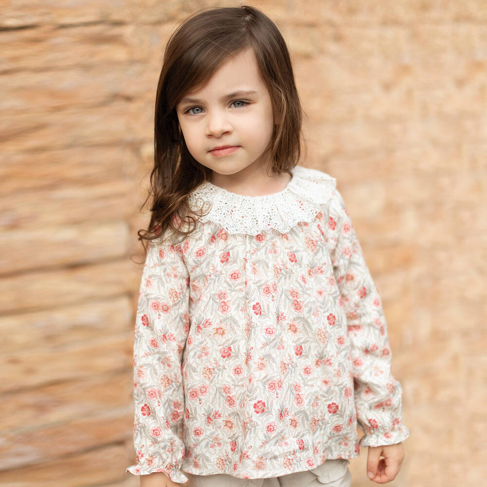 Tartine et Chocolat-Кремово-розовая блузка из вискозы для девочек | Childrensalon Outlet