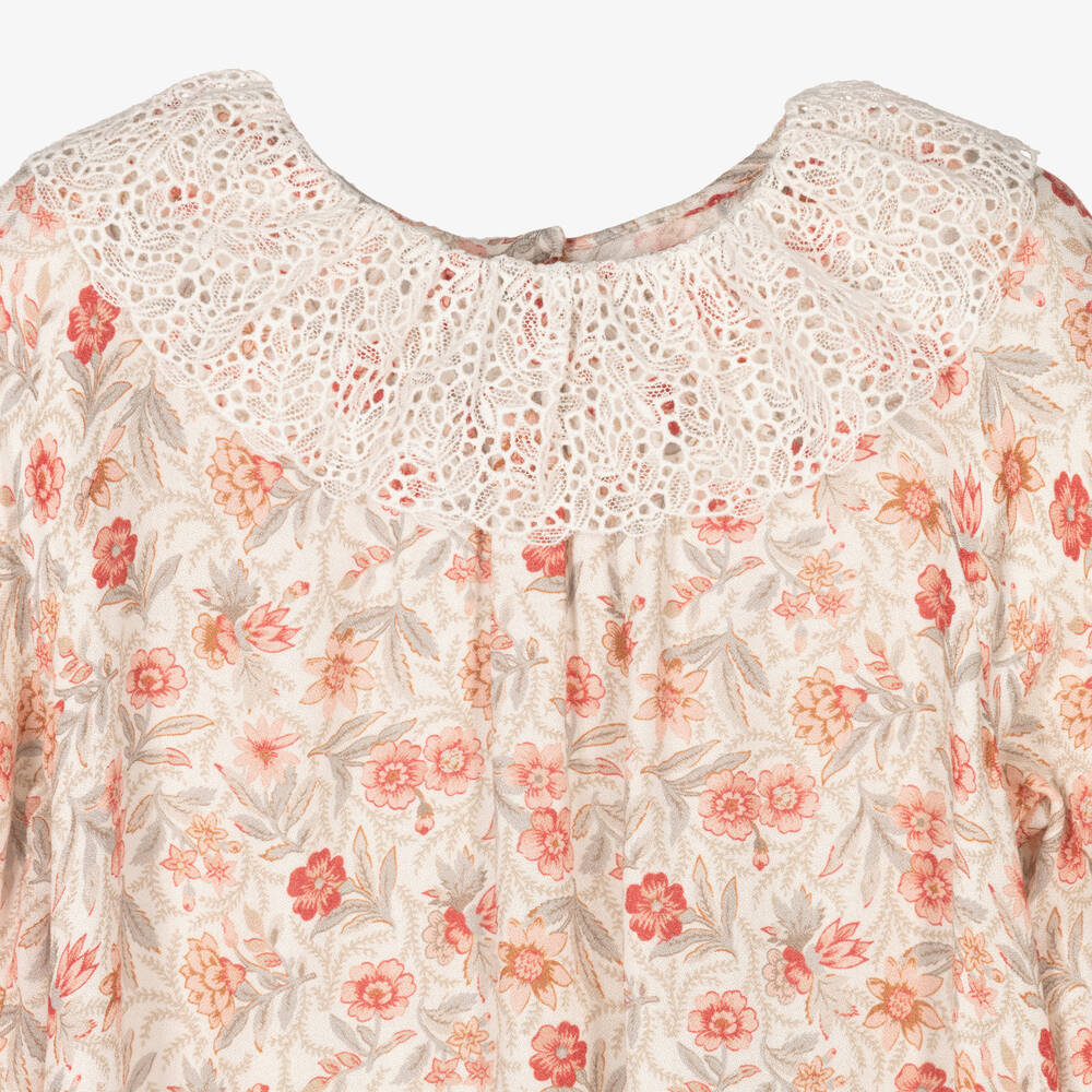 Tartine et Chocolat-Кремово-розовая блузка из вискозы для девочек | Childrensalon Outlet