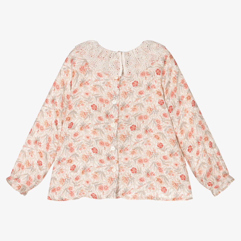 Tartine et Chocolat-Кремово-розовая блузка из вискозы для девочек | Childrensalon Outlet