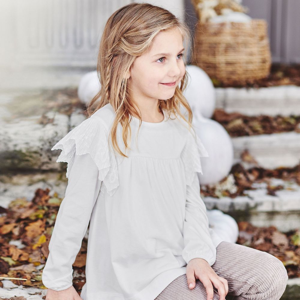 Tartine et Chocolat Ivory Ruffle Cotton Blouse Childrensalon