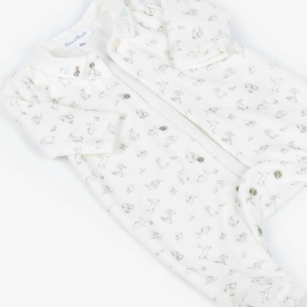 Tartine et Chocolat-Ivory Velour Bunny Babygrow | Childrensalon Outlet