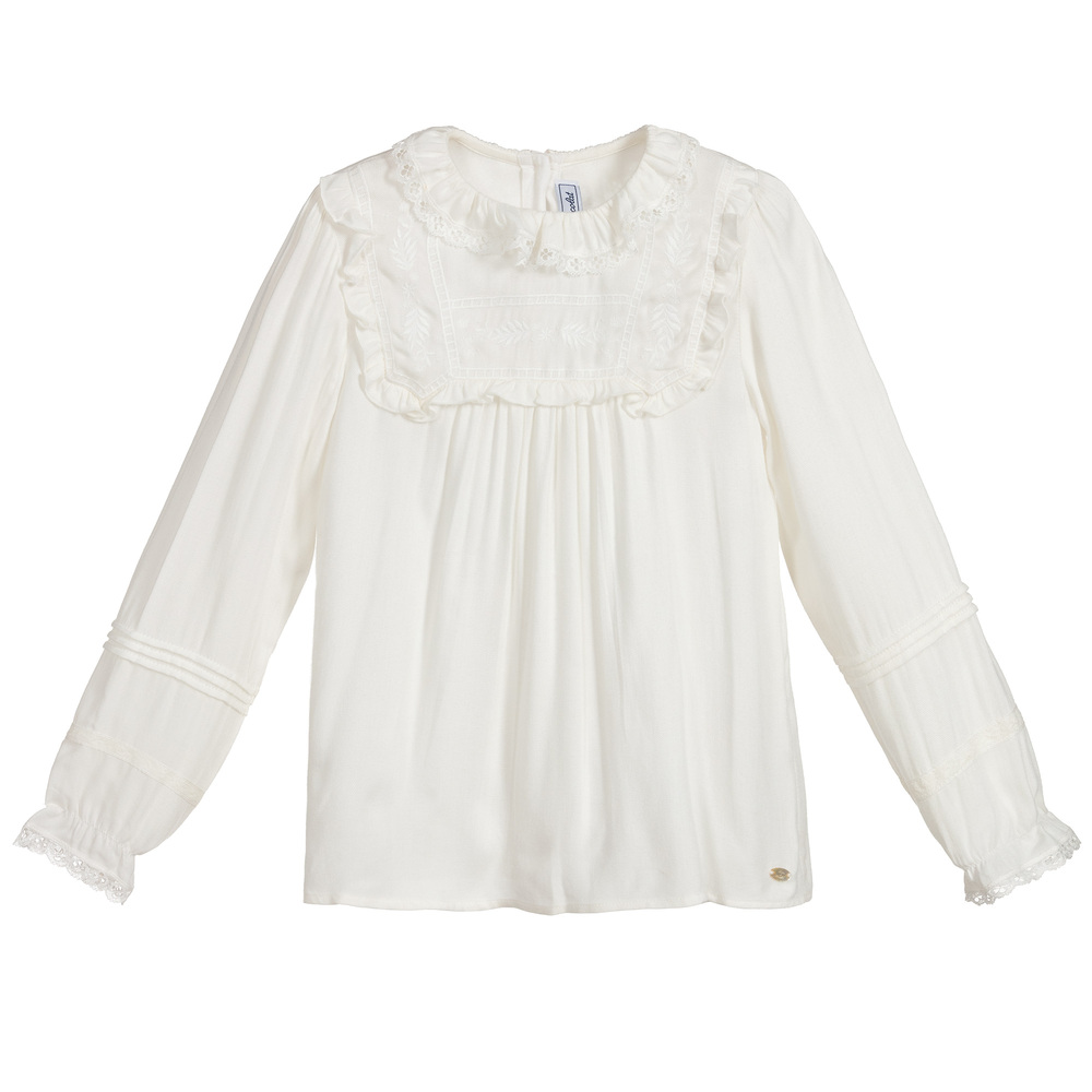 Tartine et Chocolat - Ivory Viscose & Wool Blouse | Childrensalon