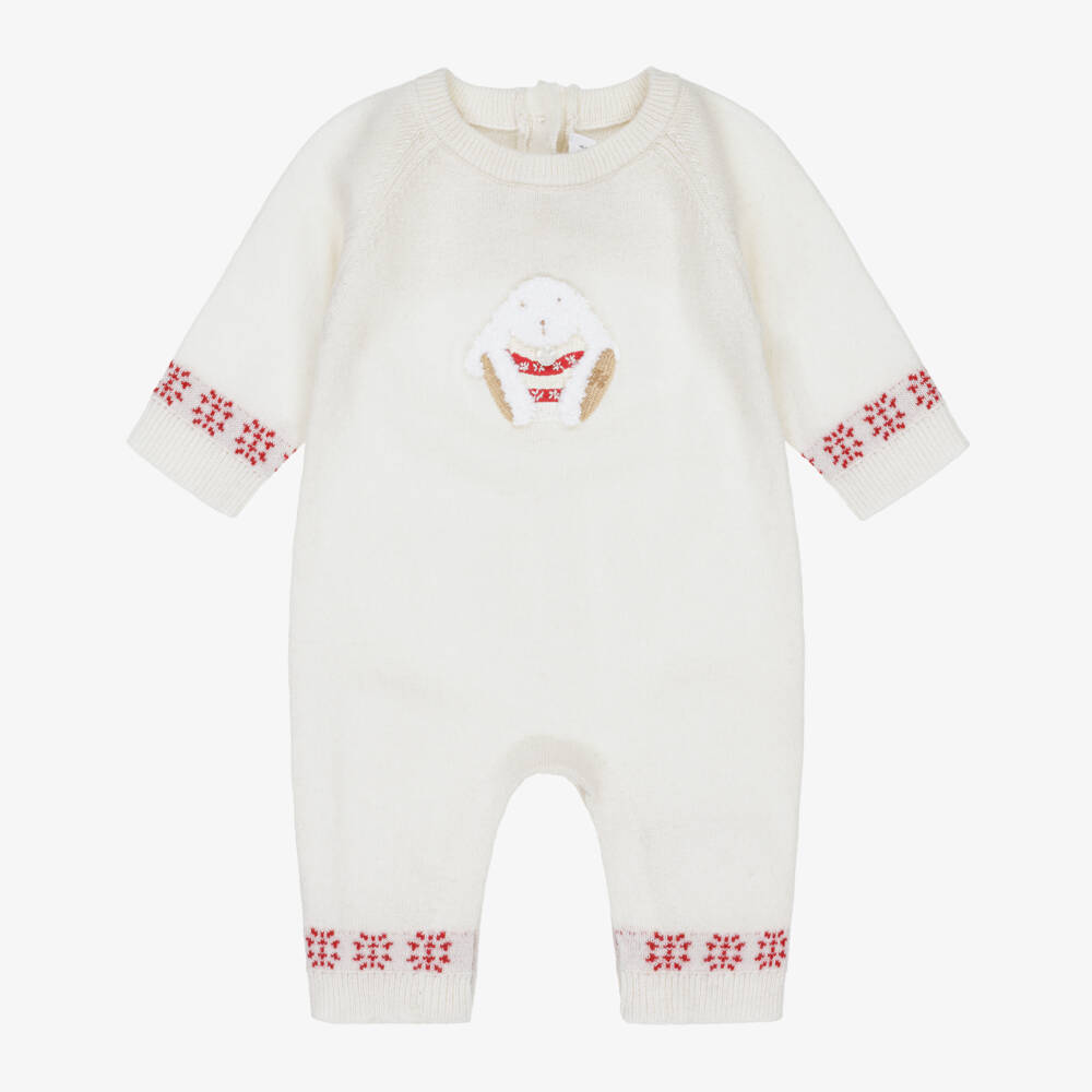 Tartine et Chocolat-Ivory Wool & Cashmere Knitted Bunny Romper | Childrensalon Outlet