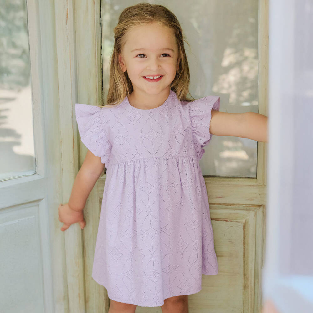 Tartine et Chocolat-Lilac Lace Broderie Dress for Girls | Childrensalon Outlet