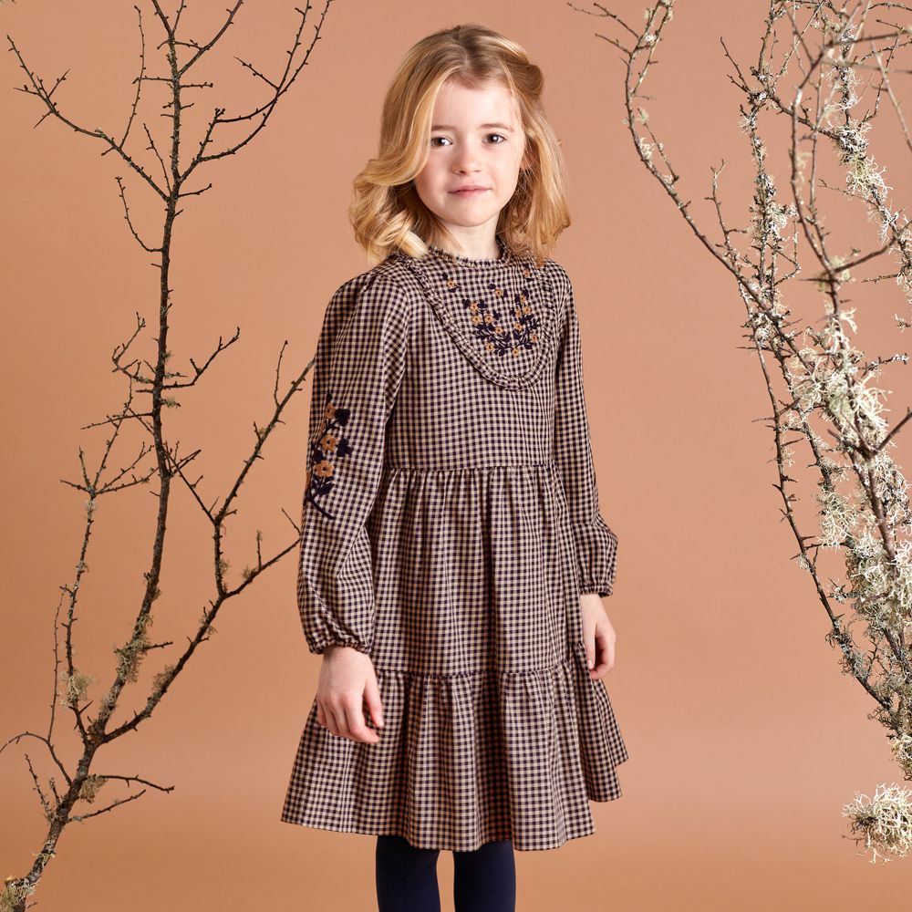 Tartine et Chocolat Navy Blue Beige Check Dress