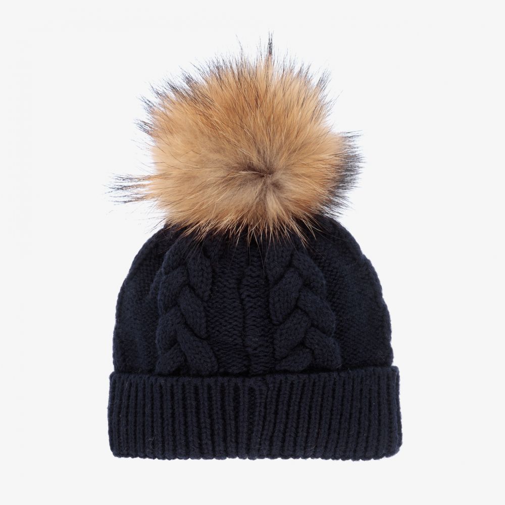 Tartine et Chocolat-قبعة بوم-بوم قطن محبوك لون كحلي | Childrensalon Outlet