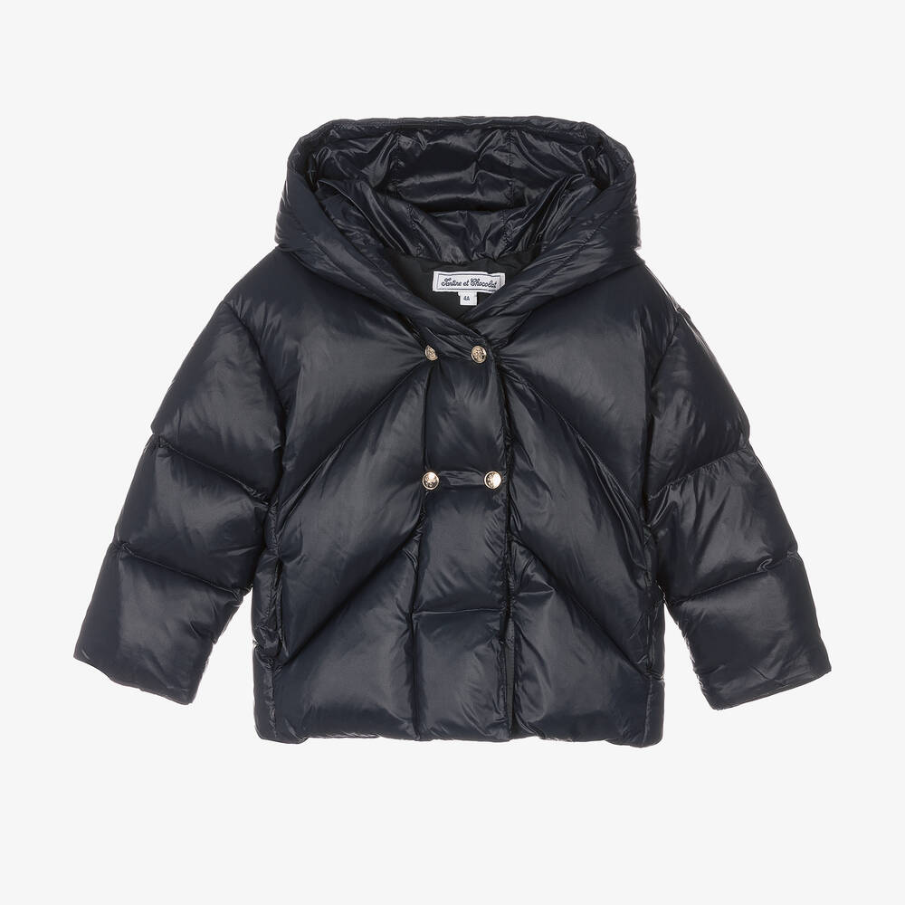 Tartine et Chocolat - Navy Blue Down Puffer Coat | Childrensalon