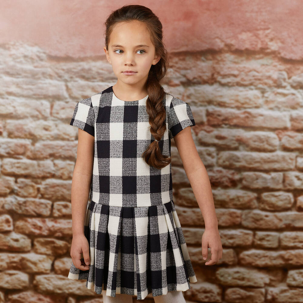 Tartine et Chocolat Navy Blue Ivory Check Dress