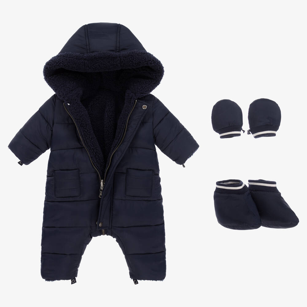 Tartine et Chocolat-Navy Blue Reversible Puffer Snowsuit | Childrensalon Outlet