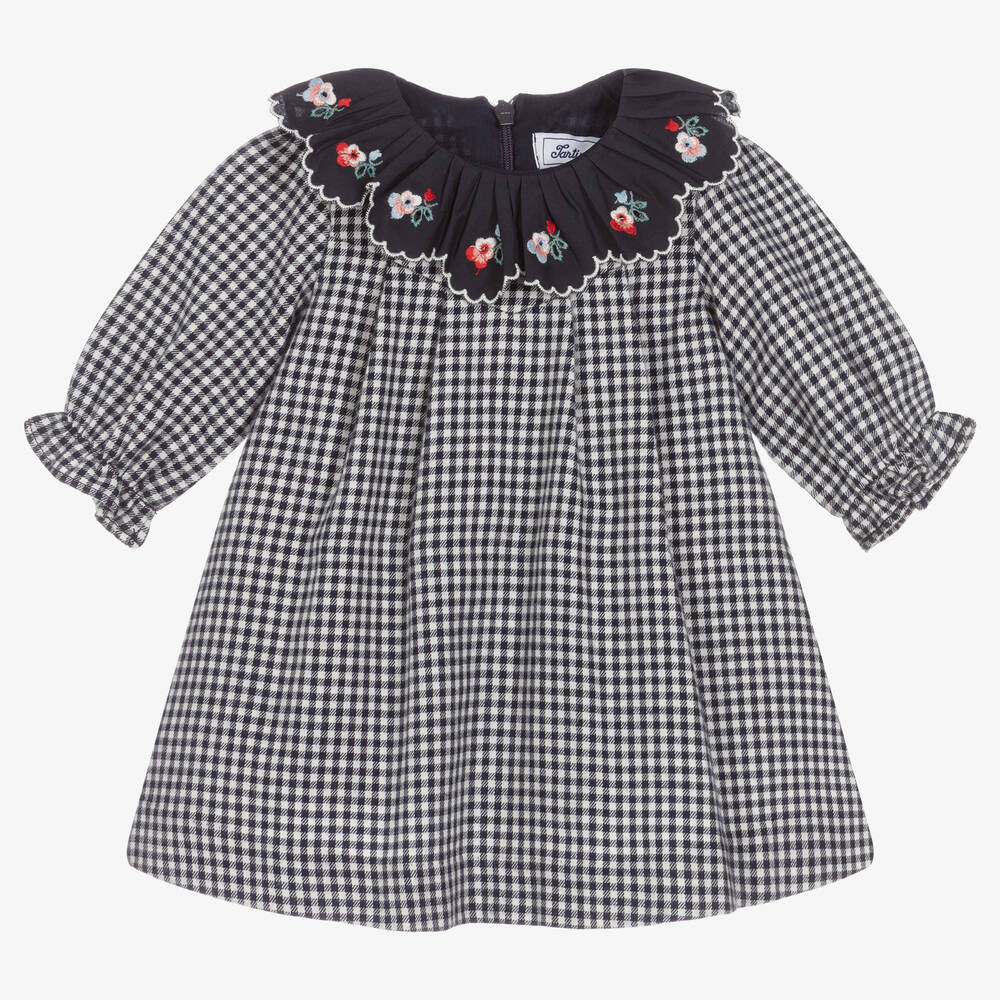 Tartine et Chocolat - Navy Blue & White Check Dress | Childrensalon