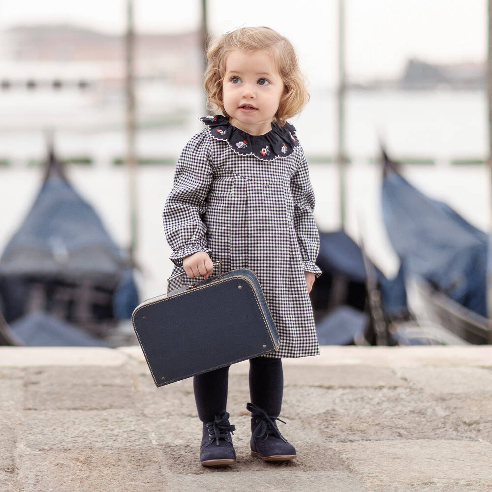 Tartine et Chocolat Navy Blue White Check Dress Childrensalon Outlet