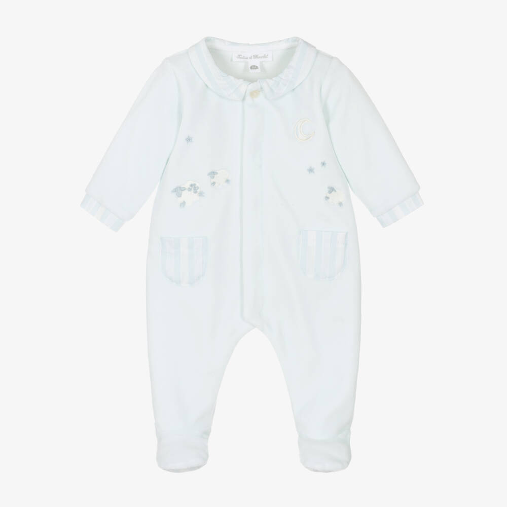 Tartine et Chocolat-Pale Blue Velour Sheep Babygrow | Childrensalon Outlet