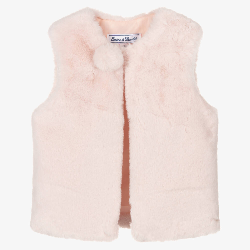 Tartine et Chocolat - Pink Faux Fur Gilet | Childrensalon