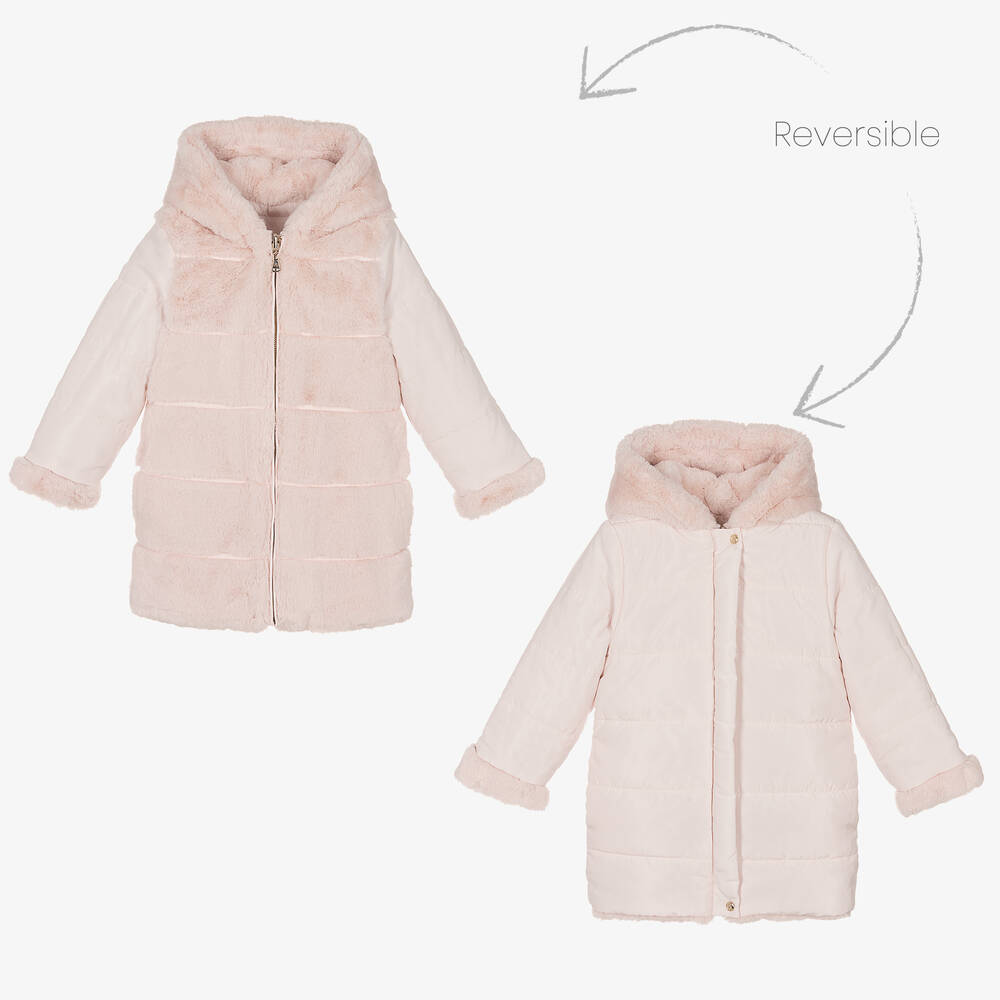 Tartine et Chocolat - Pink Faux Fur Reversible Coat | Childrensalon