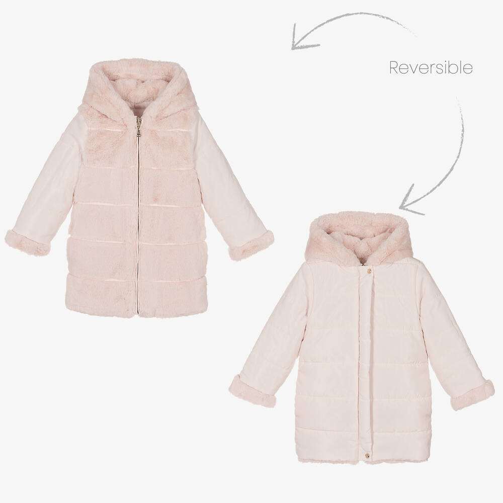 Tartine et Chocolat-Pink Faux Fur Reversible Coat | Childrensalon Outlet
