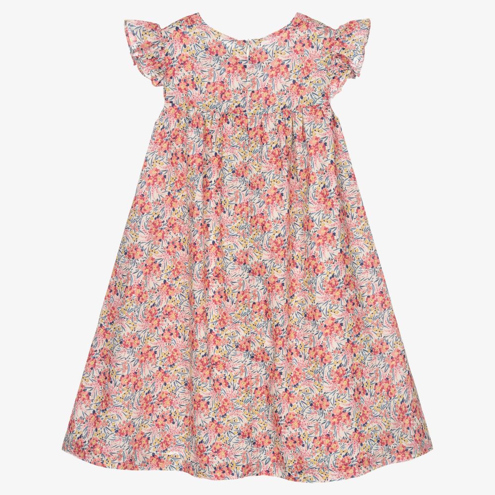 Tartine et Chocolat-فستان قطن ناما لاوان لون زهري بطبعة ورود | Childrensalon Outlet