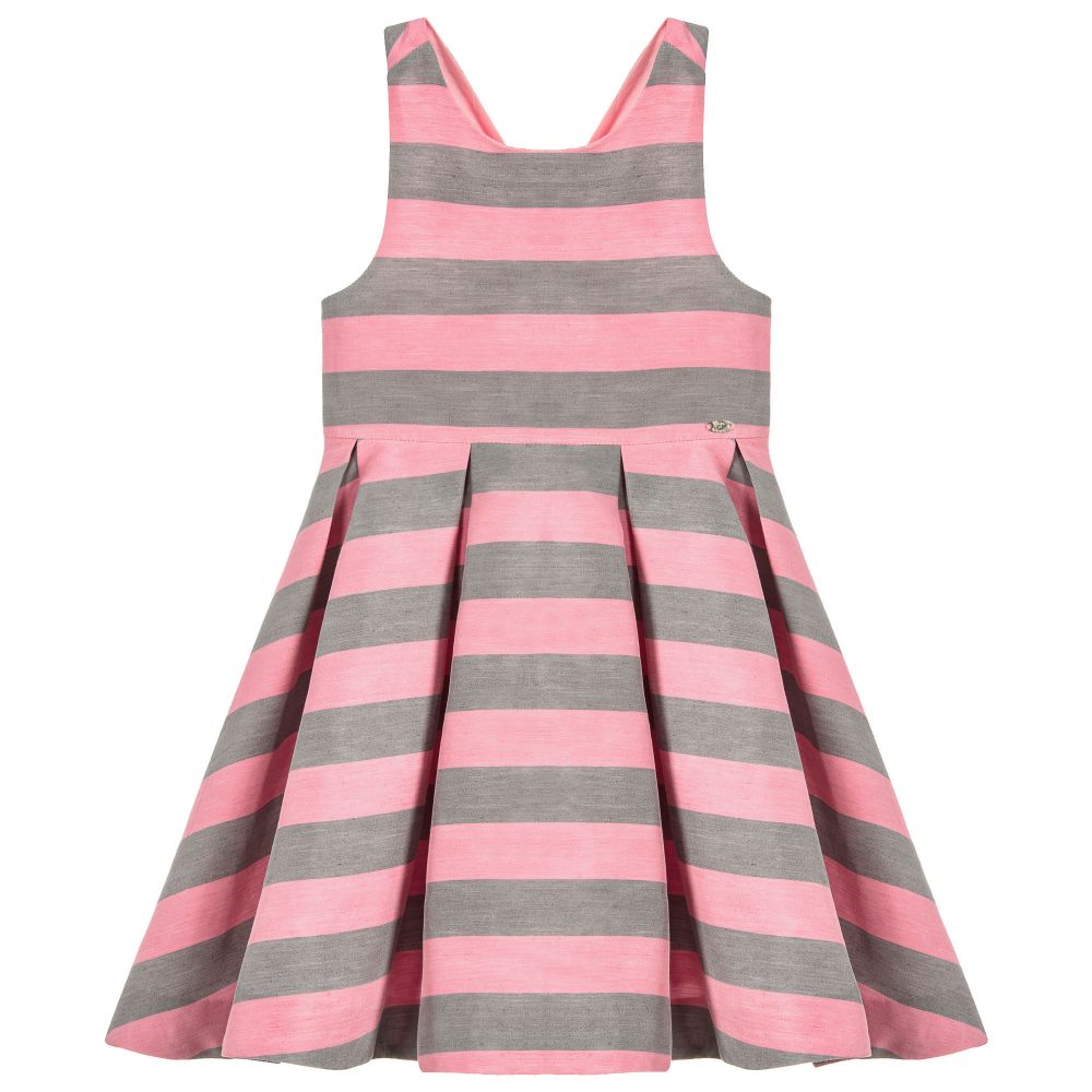 Tartine et Chocolat - Pink & Grey Stripe Dress | Childrensalon