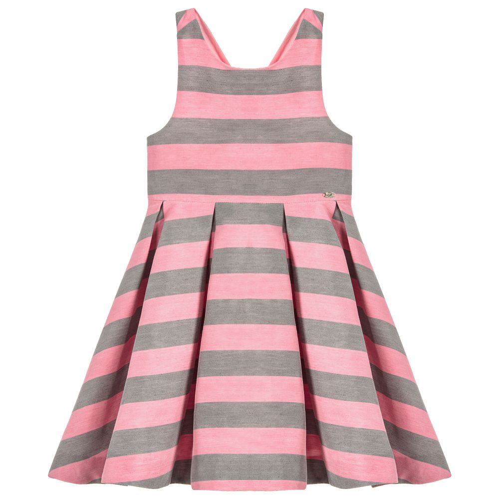 Tartine et Chocolat-Pink & Grey Stripe Dress | Childrensalon Outlet