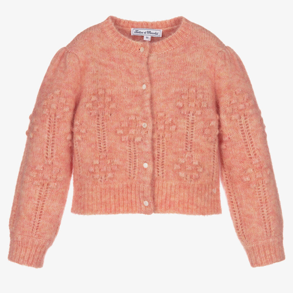 Tartine et Chocolat - Pink Knit Mohair Cardigan | Childrensalon