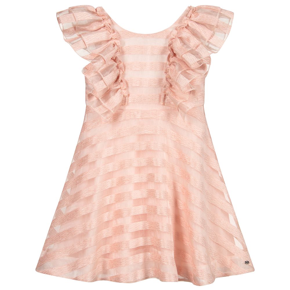 Tartine et Chocolat-Pink Organza Ruffle Dress  | Childrensalon Outlet