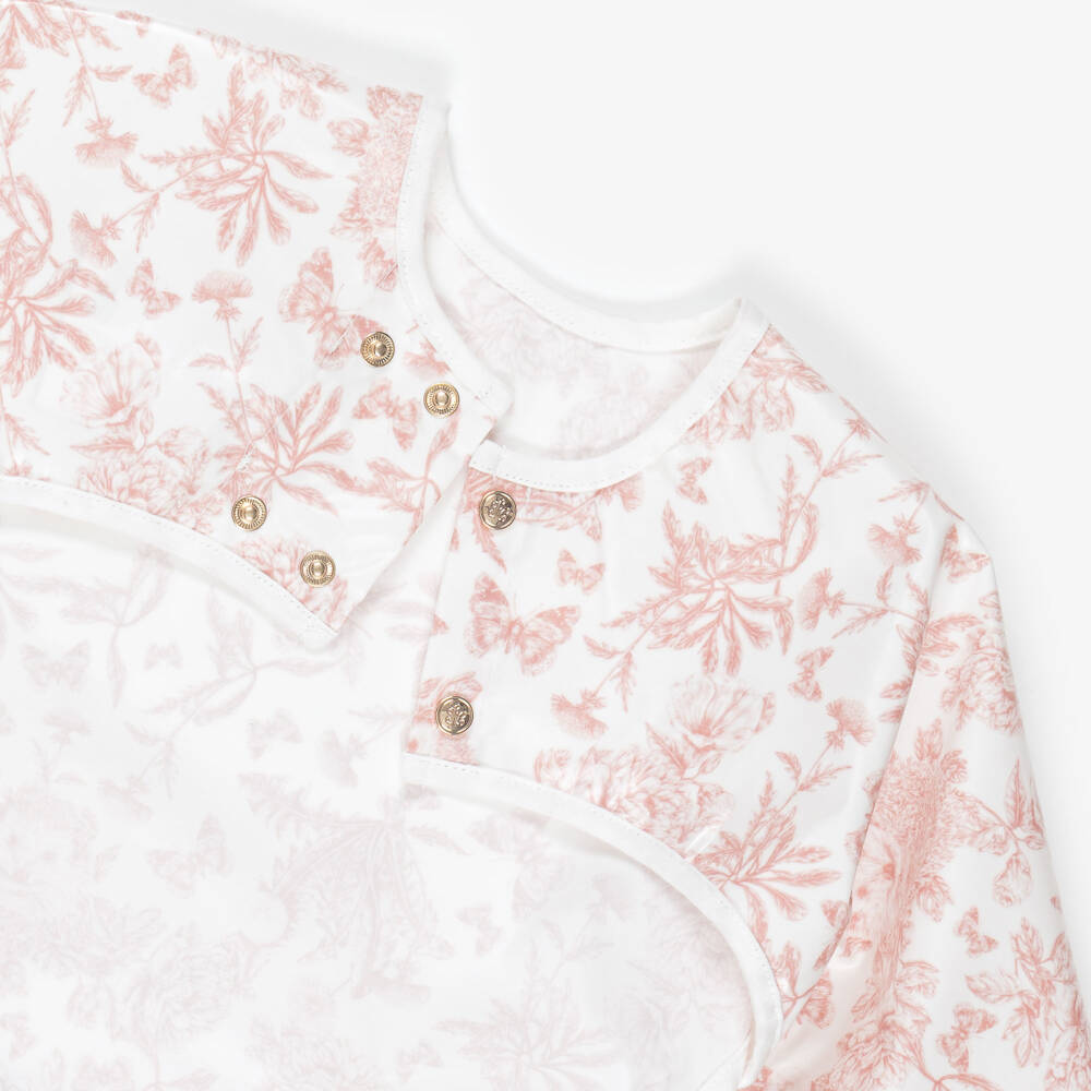 Tartine et Chocolat-Pink Toile De Jouy Apron Bib | Childrensalon Outlet