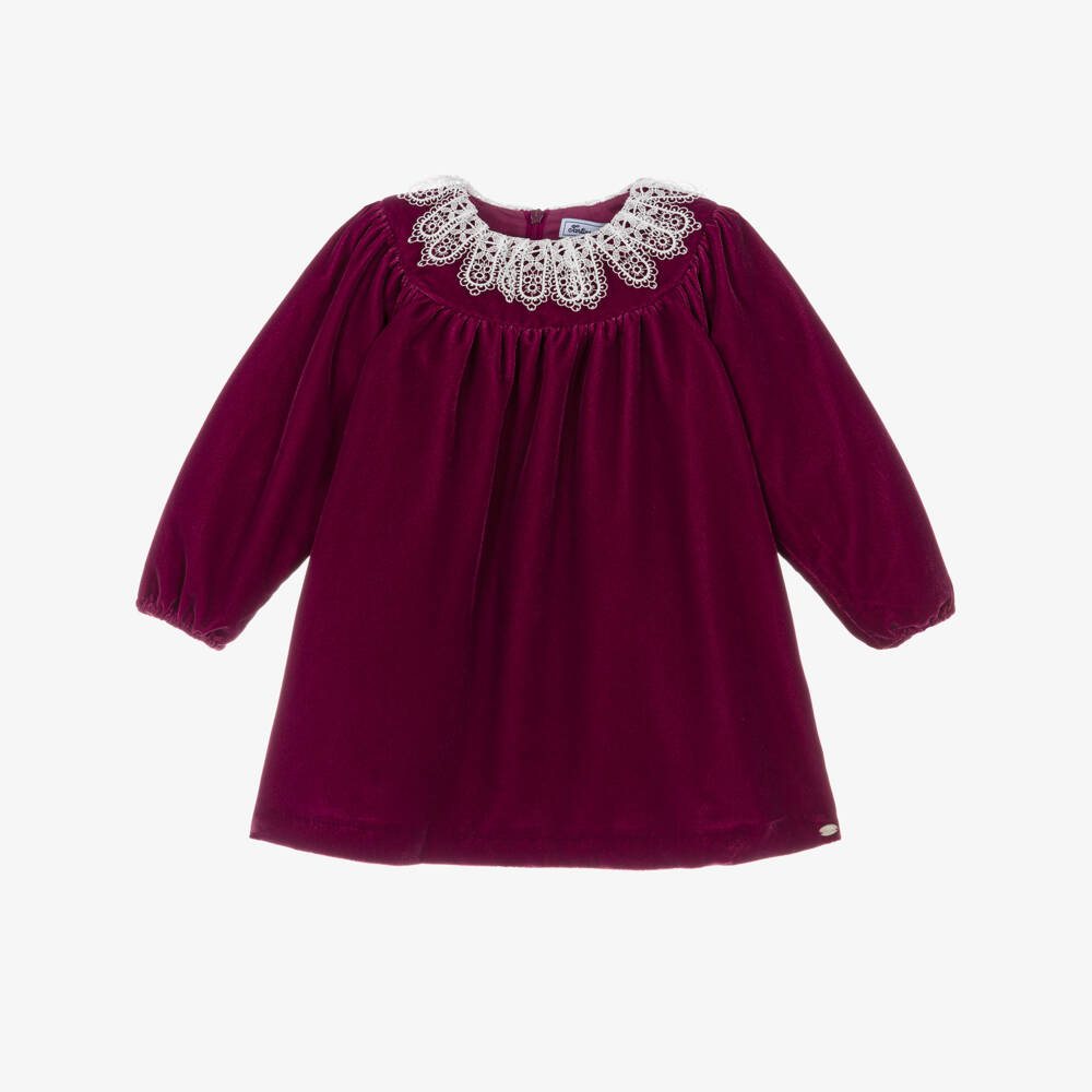 Tartine et Chocolat-Red Velvet Lace Collar Dress | Childrensalon Outlet