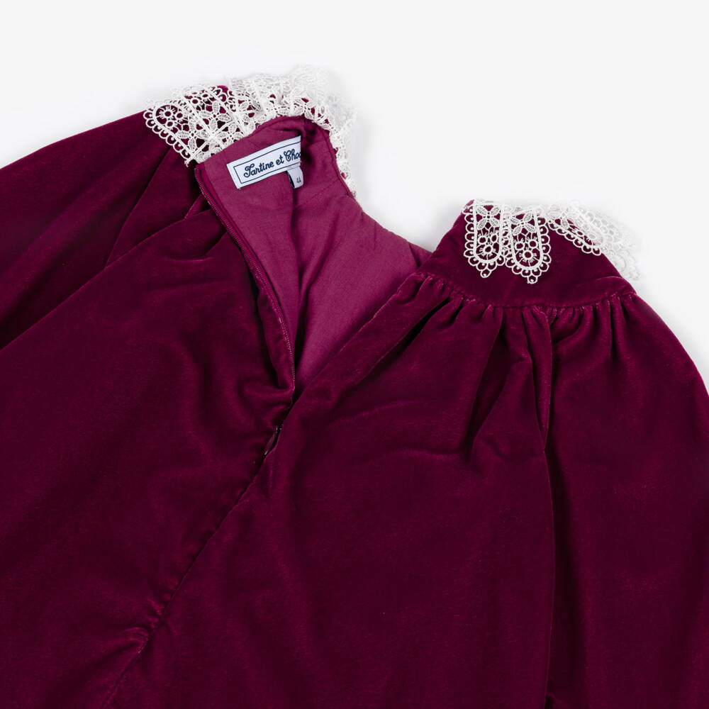 Tartine et Chocolat-Red Velvet Lace Collar Dress | Childrensalon Outlet