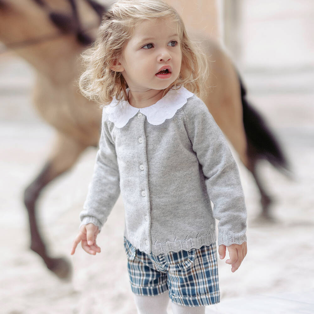 Tartine et Chocolat-طقم شورت أطفال بناتي قطن كاروهات لون أبيض وأزرق | Childrensalon Outlet