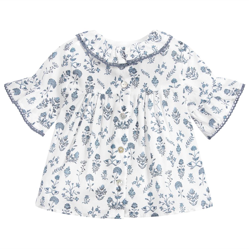 Tartine et Chocolat-White & Blue Floral Blouse | Childrensalon Outlet