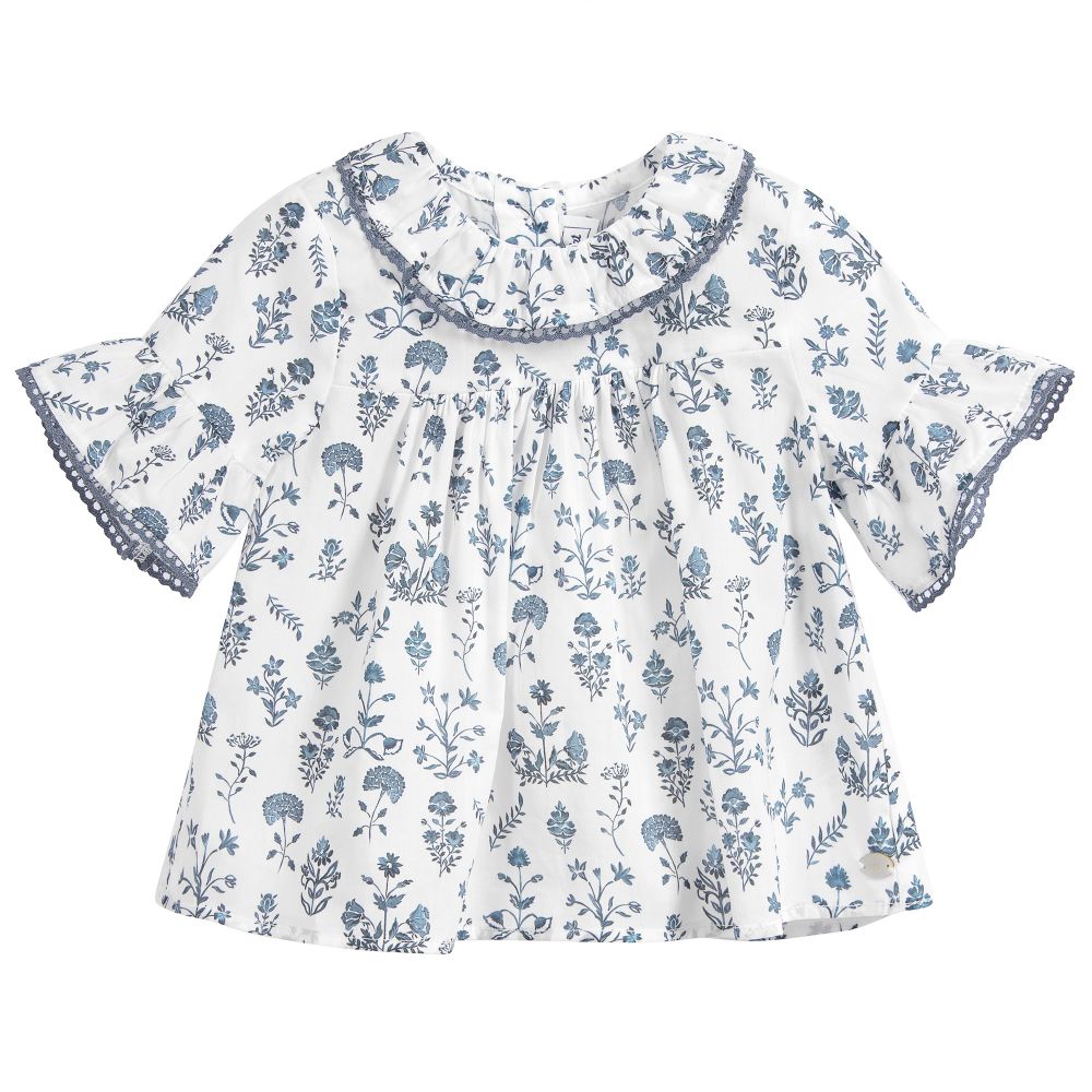 Tartine et Chocolat - White & Blue Floral Blouse | Childrensalon