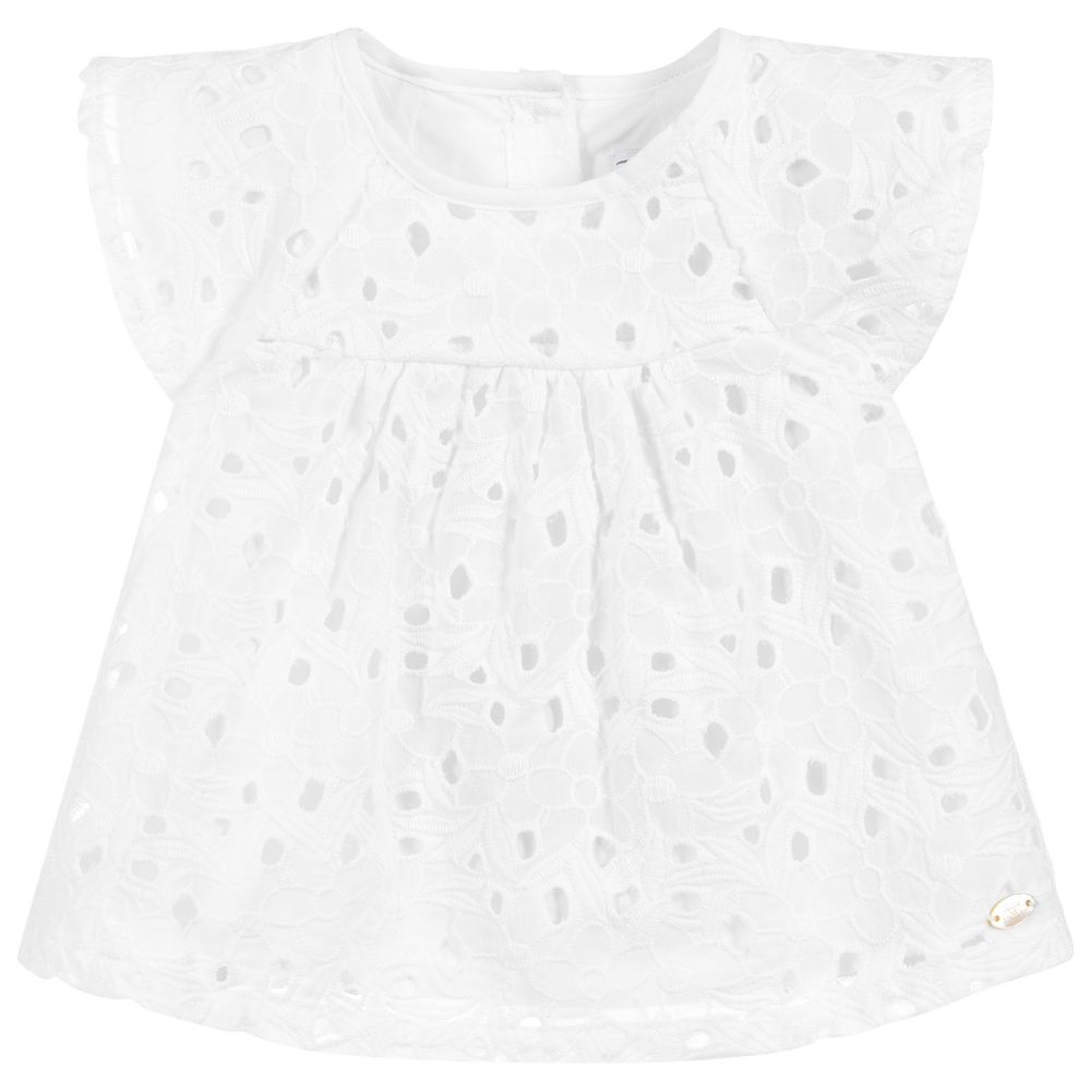 Tartine et Chocolat - White Broderie Anglaise Top  | Childrensalon