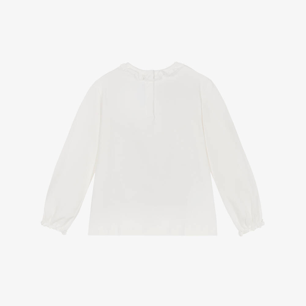 Tartine et Chocolat-White Cat Print Bow Long Sleeve Top | Childrensalon Outlet