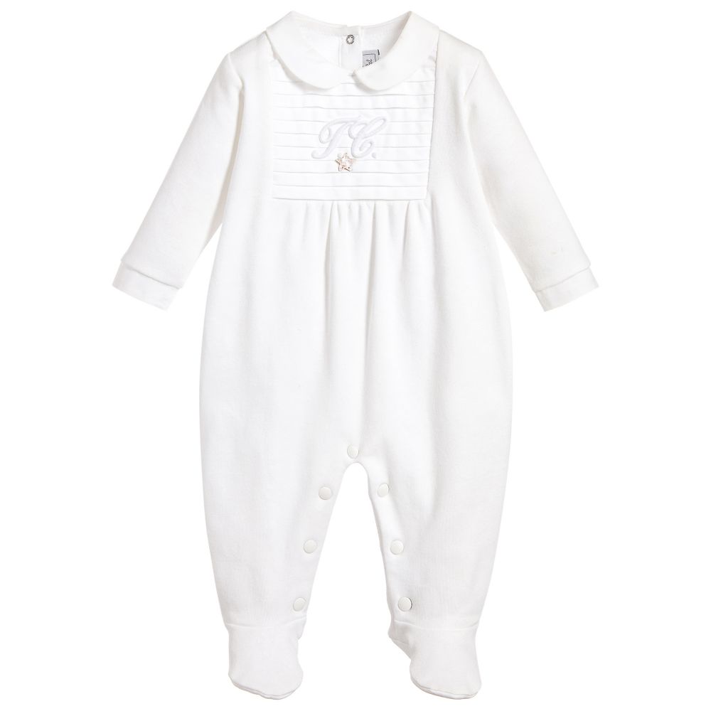 Tartine et Chocolat - White Cotton Jersey Babygrow  | Childrensalon