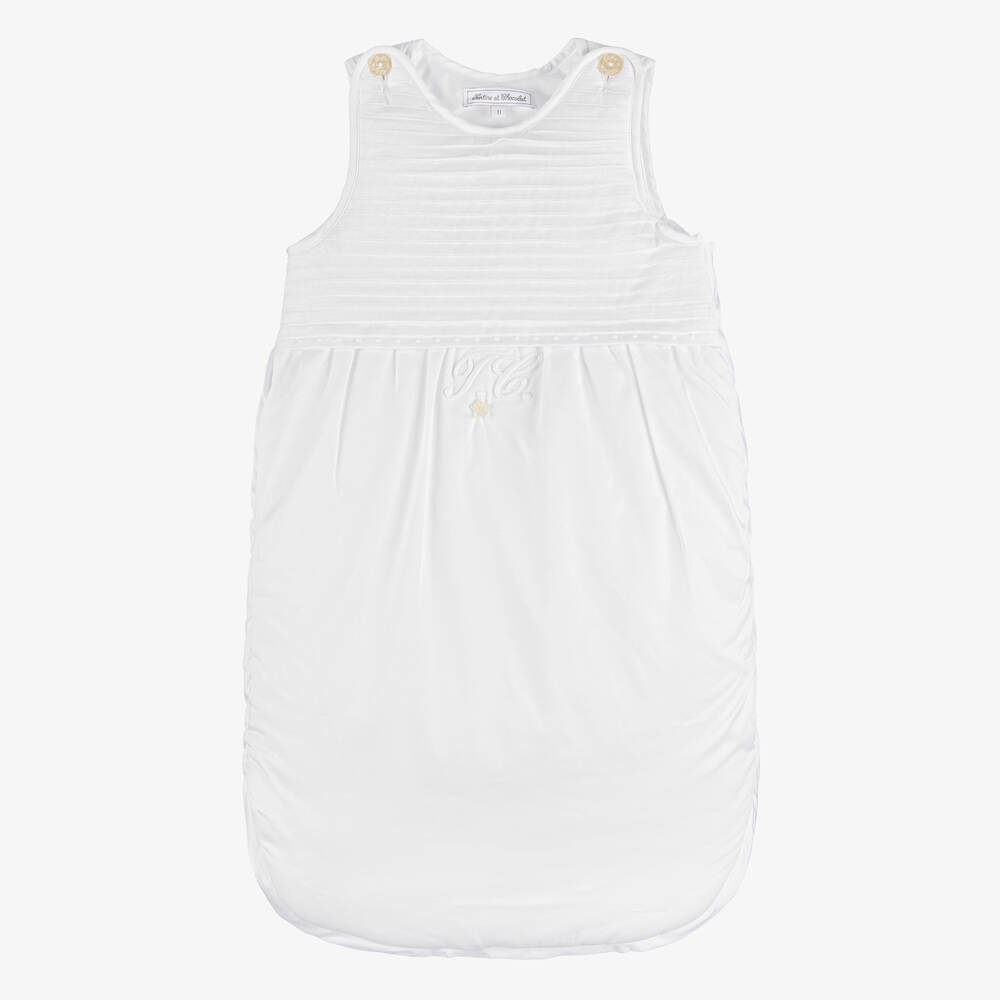 Tartine et Chocolat-White Cotton Sleeping Bag (65cm) | Childrensalon Outlet
