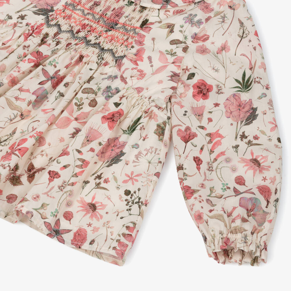 Tartine et Chocolat-White Orange Floral Print Blouse | Childrensalon Outlet