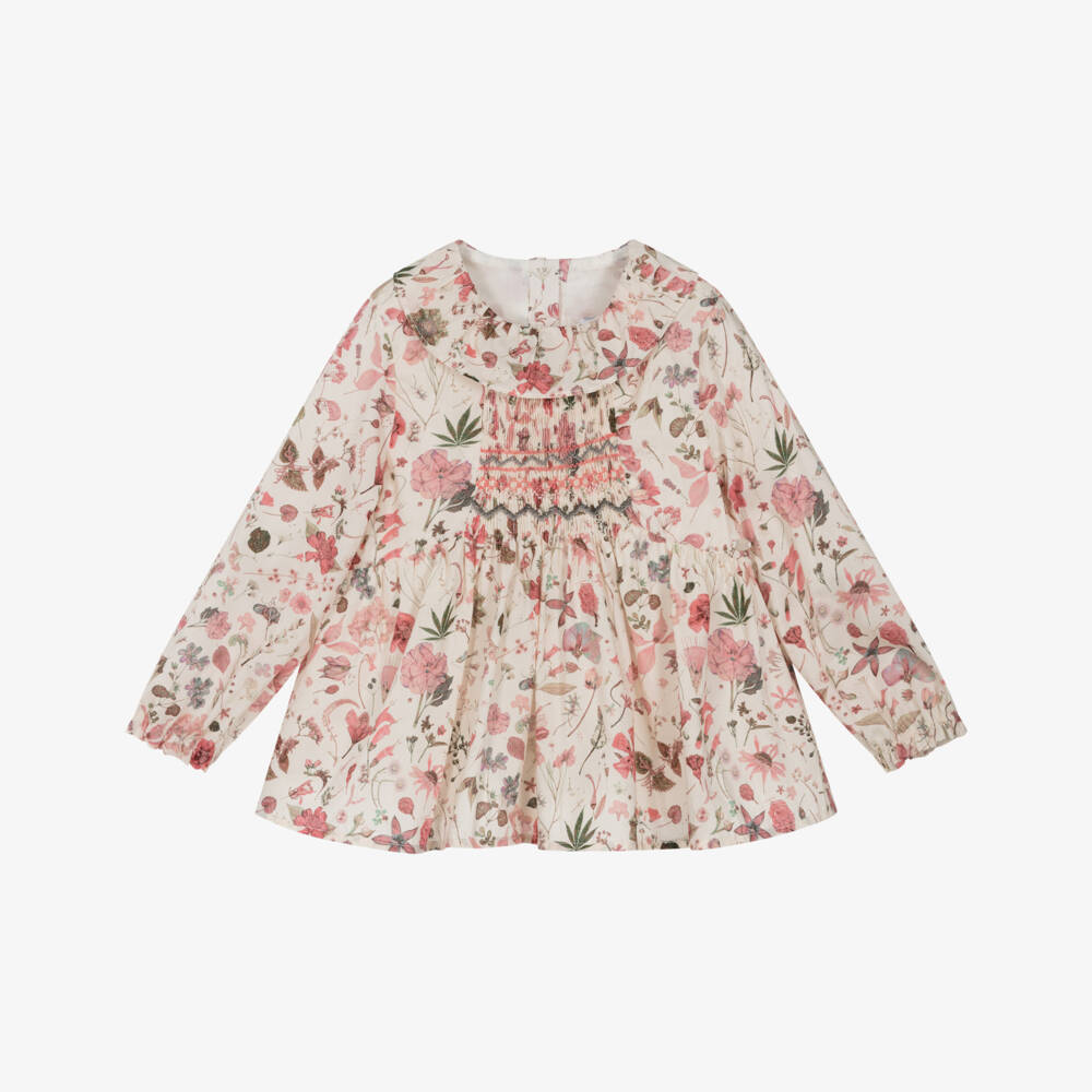 Tartine et Chocolat-White Orange Floral Print Blouse | Childrensalon Outlet