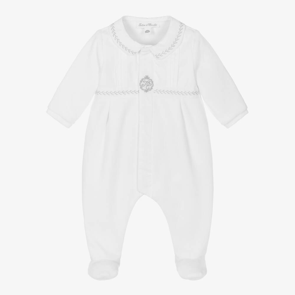 Tartine et Chocolat-Кремовый велюровый комбинезон с вышивкой для малышей | Childrensalon Outlet