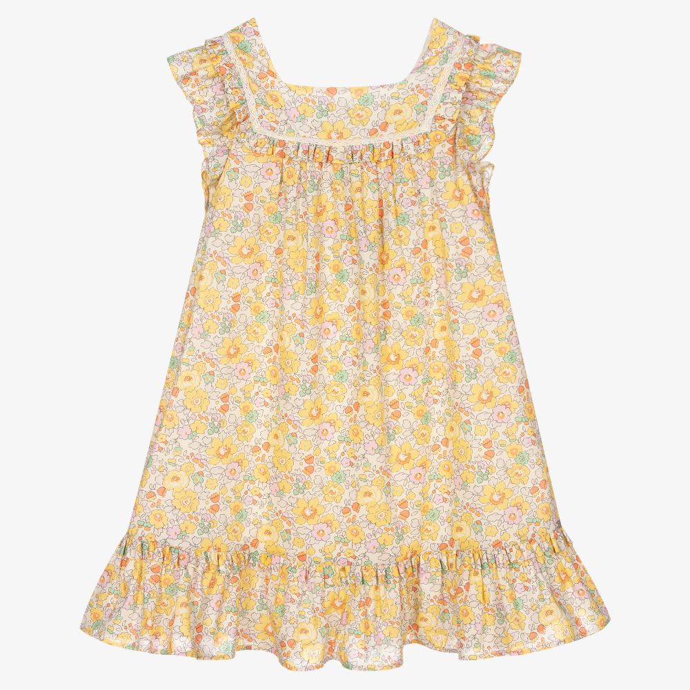 Tartine et Chocolat - Robe jaune à fleurs Liberty | Childrensalon