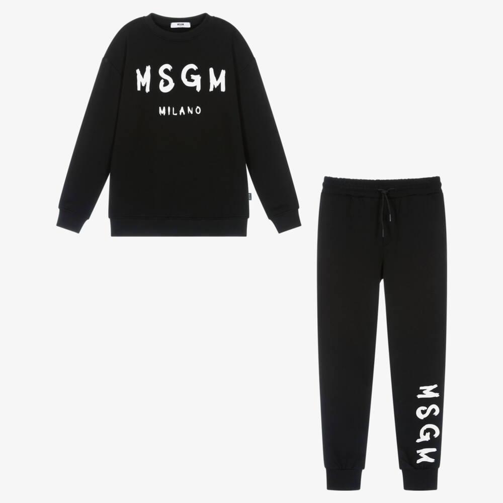 MSGM-Teen Black Cotton Tracksuit | Childrensalon Outlet