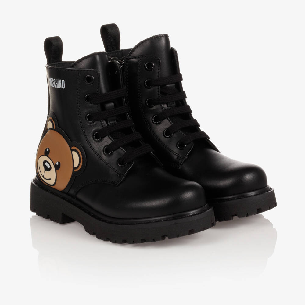 Moschino Кид-Тин-Teen Black Leather Teddy Bear Boots | Childrensalon Outlet