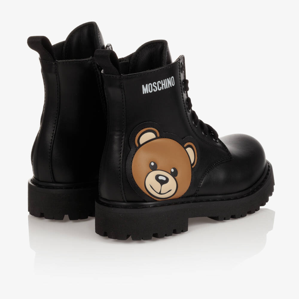 Moschino Кид-Тин-Teen Black Leather Teddy Bear Boots | Childrensalon Outlet