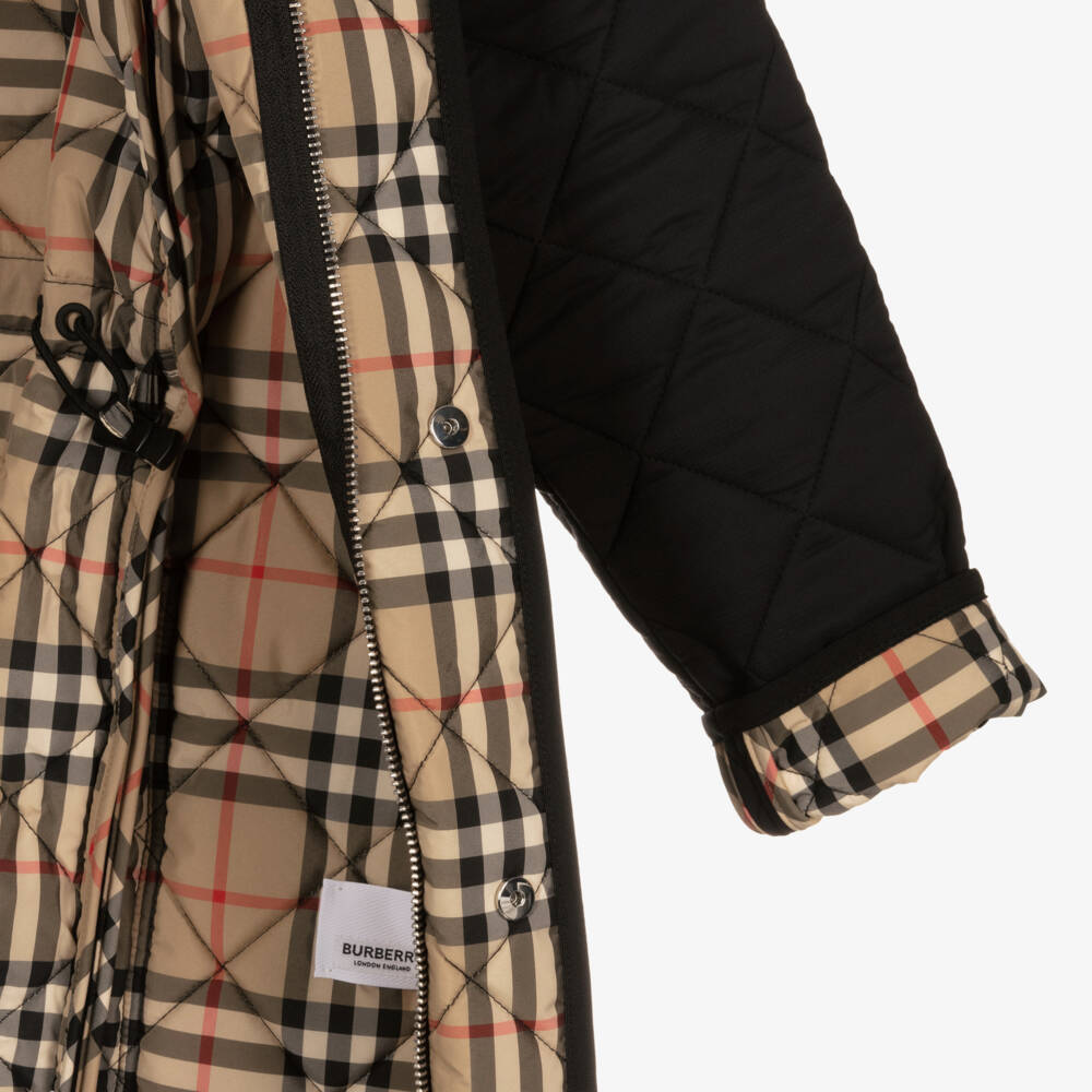 Burberry-Teen Black Quilted Vintage Check Coat | Childrensalon Outlet