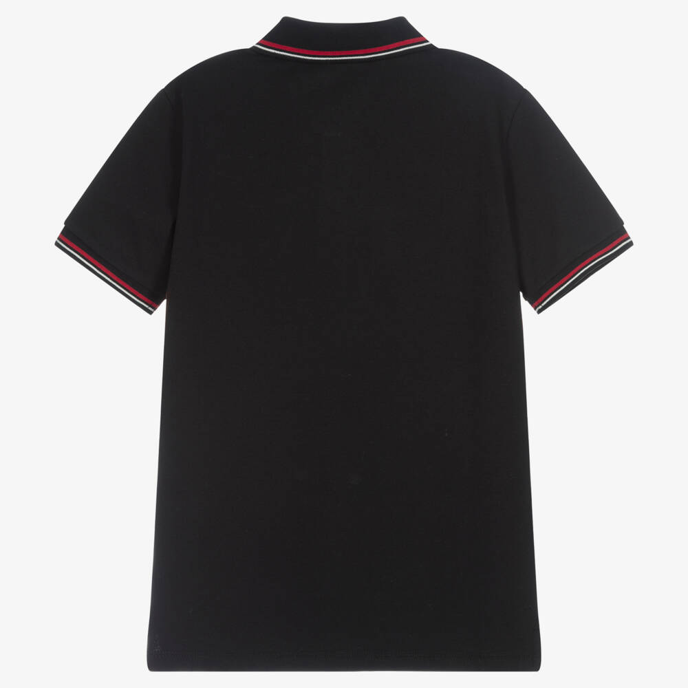 Emporio Armani-Teen Boys Black Cotton Polo Shirt With Eagle Logo | Childrensalon Outlet
