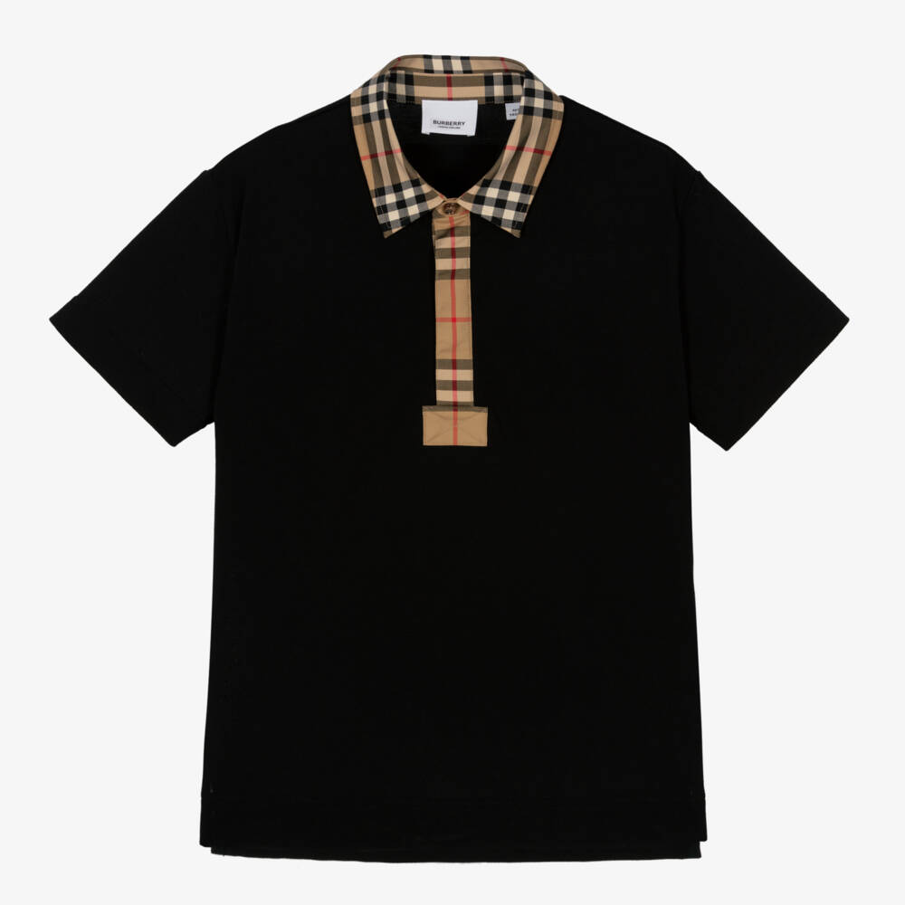 Burberry-Teen Boys Black Logo Polo Shirt | Childrensalon Outlet